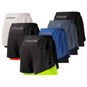 Shorts de course pour hommes Séchage rapide Fitness Noir Double couche Shorts Hommes Nouveau Sport Entraînement Entraînement Bodybuilding Short Pantalon