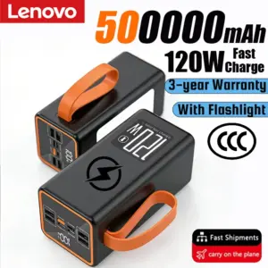 Lenovo 500000mAh Grande capacité PowerBank 120W Batterie de rechange externe à charge rapide avec lumière LED pour iPhone Xiaomi Samsung Nouveau